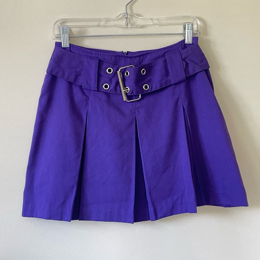 80s Vintage Crístína Oversized Belted Pleated Purple Mini Skirt Size 9